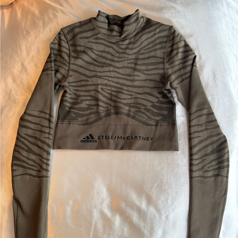 Adidas by Stella McCartney Zebra Print Cropped Athletic Top- Green